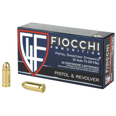 Fiocchi Ammunition Centerfire Pistol, 32ACP, 73 Grain, Full Metal Jacket, 50 Round Box 32AP