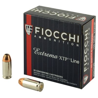 Fiocchi Ammunition Centerfire Pistol, 40S&W, 155 Grain, Copper Metal Jacket, 50 Round Box 40XTP25