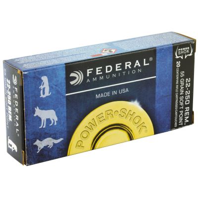 Federal PowerShok, 22-250, 55 Grain, Soft Point, 20 Round Box 22250A