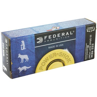 Federal PowerShok, 222REM, 50 Grain, Soft Point, 20 Round Box 222A