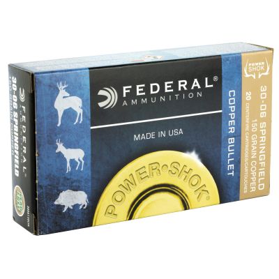 Federal PowerShok, 30-06, 150 Grain, Copper, Lead Free, 20 Round Box, California Certified Nonlead Ammunition 3006150LFA