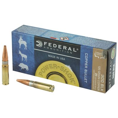 Federal PowerShok, 300 Blackout, 120 Grain, Copper Soft Point, 20 Round Box, California Certified Nonlead Ammunition 300BLK120LFA