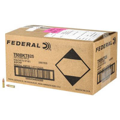 Federal BYOB, Rimfire Bucket, 22 LR, 36 Grain, Copper Plated Hollow Point, 825 Rounds Per Bucket, 4 Buckets Included 750BKT825