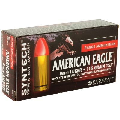 Federal Syntech Action Pistol, 9MM, 115 Grain, Total Synthetic Jacket, 50 Round Box AE9SJ1