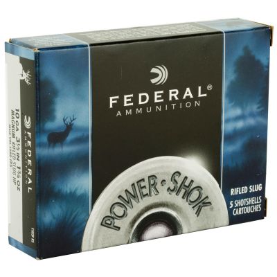 Federal PowerShok Ammunition, 10Ga 3.5", 1.75oz, Rifled Slug Hollow Point,5 Round Box F103FRS