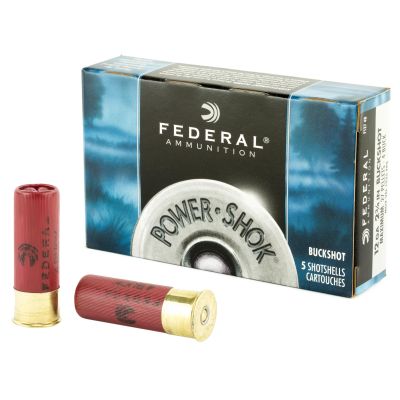Federal PowerShok, 12 Gauge, 2.75", 4 Buck, Max Dram, Buckshot, 27 Pellets,5 Round Box F1274B