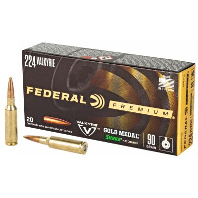 Federal Gold Medal, 224 Valkyrie, 90 Grain, Boat tail Hollow Point, 20 Round Box GM224VLK1