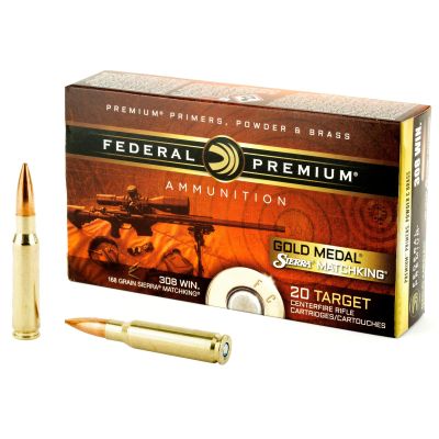 Federal Gold Medal Match, 308 Winchester, 168 Grain, Boat Tail, Hollow Point. 20 Round Box GM308M