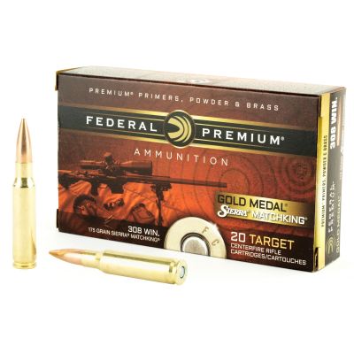 Federal Gold Medal Match, 308 Winchester, 175 Grain, Boat Tail Hollow Point, 20 Round Box GM308M2