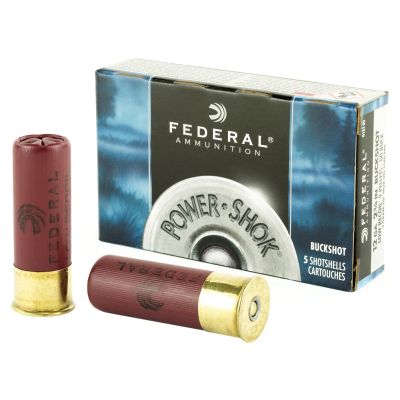 Federal PowerShok, 12 Gauge, 2.75", 00 Buck, 3 Dram, Buckshot, 9 Pellets,5 Round Box H13200