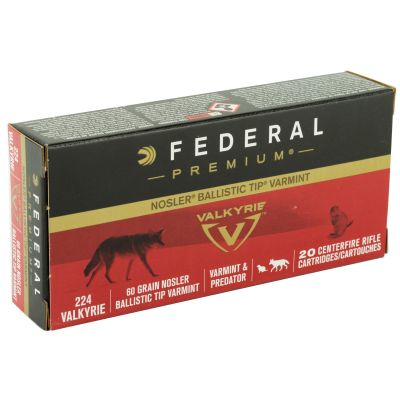 Federal Premium, 224 Valkyrie, 60 Grain, Nosler Ballistic Tip, 20 Round Box P224VLKBT1