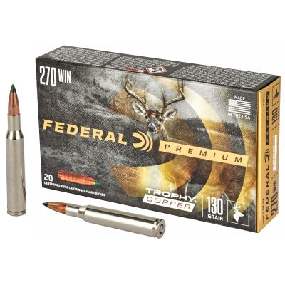 Federal Premium, 270WIN, 130 Grain, Trophy Copper, Lead Free, 20 Round Box, California Certified Nonlead Ammunition P270TC1