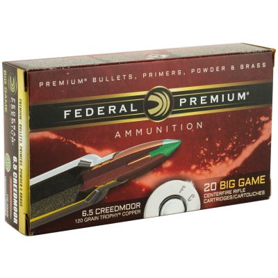 Federal Premium, 6.5 CREEDMOOR, 120 Grain, Trophy Copper, Lead Free, 20 Round Box, 200 Round Per Case, California Certified Nonlead Ammunition P65CRDTC1