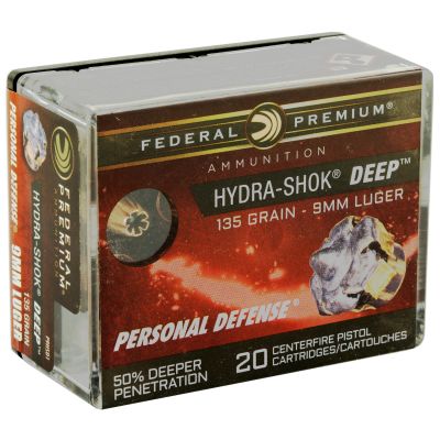 Federal Hydra-Shok Deep, 9MM, 135Gr, Hollow Point, 20 Round Box P9HSD1