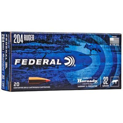 Federal Varmint and Predator, V-Max, 204 Ruger, 32 Grain, 20 Round Box V204VM32
