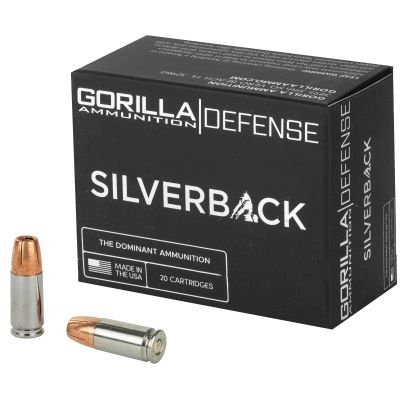 Gorilla Ammunition Company LLC Silverback Self Defense, 9MM, 115 Grain, Solid Copper Hollow Point, Lead Free, 20 Round Box, California Certified Nonlead Ammunition SB9115SSD