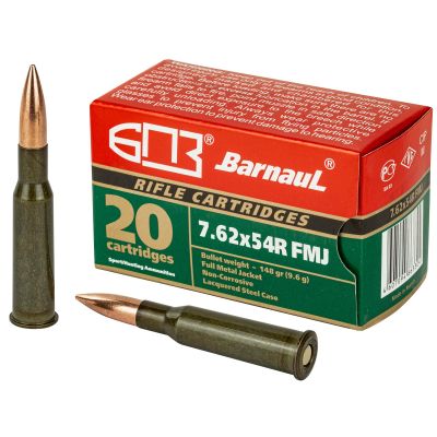 Barnaul Ammunition 7.62X54R, 148Gr, Full Metal Jacket, Steel Laquered Case, 20 Round Box BRN762x54RFMJ148