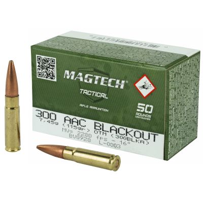 Magtech First Defense, 300 Blackout, 115 Grain, Hollow Point Flat Base, 50 Round Box 300BLKA