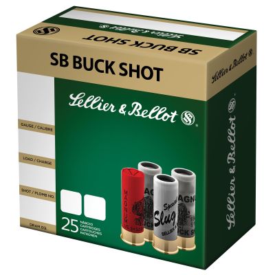 Sellier & Bellot Shotshell, 12 Gauge, 2.75", 00 Buck, 12 Pellets, 25 Round Box SB12BSC