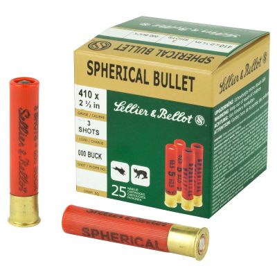 Sellier & Bellot Shotshell, 410 Gauge, 2.5" Chamber, Buckshot 3 Balls, 25 Round Box SB410A