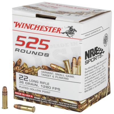 Winchester Ammunition USA, 22LR, 36 Grain, Copper Plated Hollow Point, 525 Round Brick 22LR525HP
