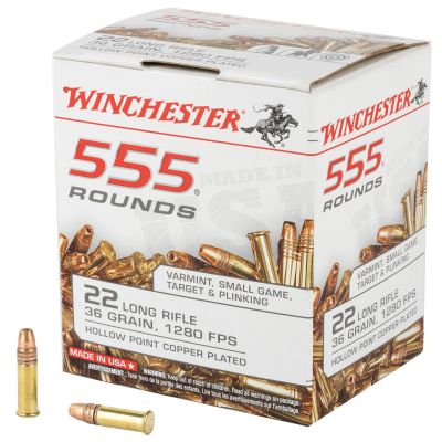 Winchester Ammunition Rimfire, 22LR, 36 Grain, Hollow Point, 555 Round Brick 22LR555HP