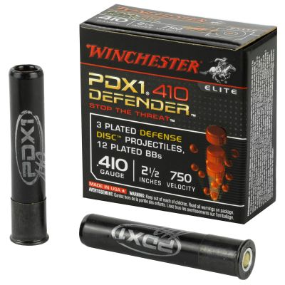 Winchester Ammunition Defender, Supreme Elite, 410 Gauge, 2.5", Buckshot, 3 Defense, Discs-12 BB Pellets, 10 Round Box S410PDX1