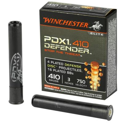 Winchester Ammunition Defender, Supreme Elite, 410 Gauge, 3" Buckshot, 3 Defense Discs, 12 BB Pellets, 10 Round Box S413PDX1