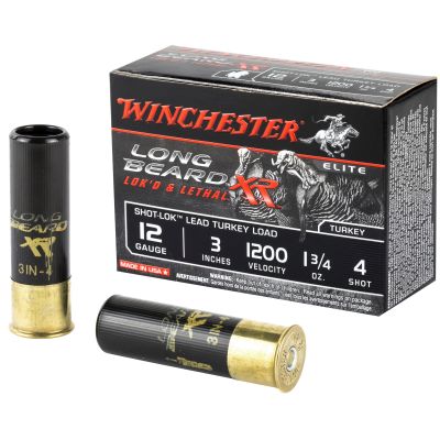 Winchester Ammunition Long Beard XR, 12 Gauge, 3" Chamber, #4, 1.75 oz, Shotshell Shot-Lok with Lead Shot, 10 Round Box STLB1234