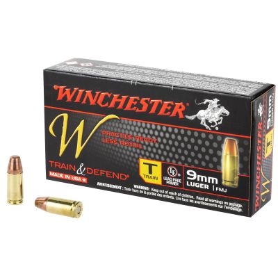 Winchester Ammunition W - Train & Defend, 9MM, 147 Grain, Full Metal Jacket, Low Recoil, 50 Round Box W9MMT