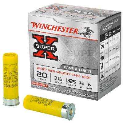 Winchester Ammunition Xpert, 20 Gauge, 2.75", #6, 3/4 oz., Steel Shot, Lead Free, 25 Round Box, California Certified Nonlead Ammunition WE20GT6