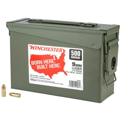 Winchester Ammunition USA, 9MM, 115 Grain, Full Metal Jacket, 500 Round Ammo Can WW9C