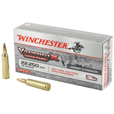 Winchester Ammunition Varmint X Lead Free, 22-250, 38 Grain, Varmint X Lead Free Hollow Point, 20 Round Box, California Certified Nonlead Ammunition X22250PLF