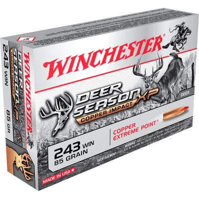 Winchester Ammunition Deer Season XP Copper Impact, 243 Win, 85 Grain, Copper Extreme Point Polymer Tip, Lead Free, 20 Round Box, California Certified Nonlead Ammunition X243DSLF