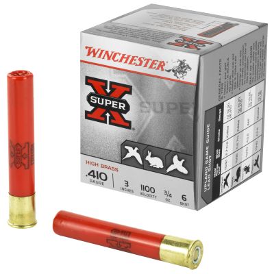 Winchester Ammunition Super-X, 410 Gauge, 3", #6, 0.75 oz., Shotshell, 25 Round Box X413H6