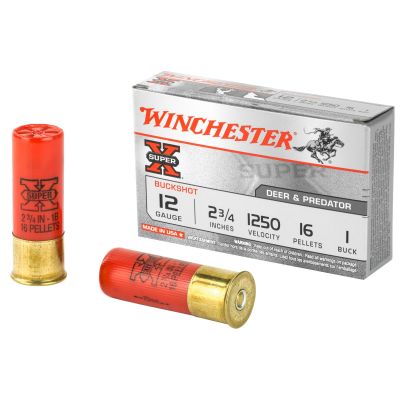 Winchester Ammunition Super-X, 12 Gauge, 2.75", 1 Buck, Buckshot, 16 Pellets,5 Round Box XB121