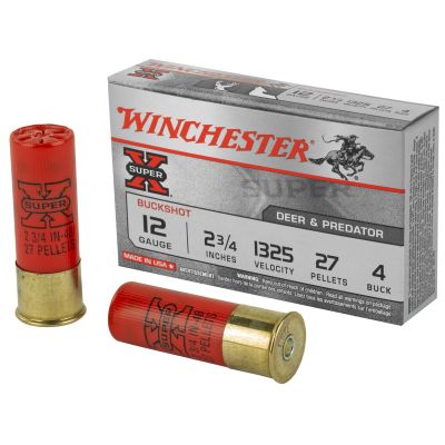 Winchester Ammunition Super-X, 12 Gauge, 2.75", 4 Buck, Buckshot, 27 Pellets,5 Round Box XB124