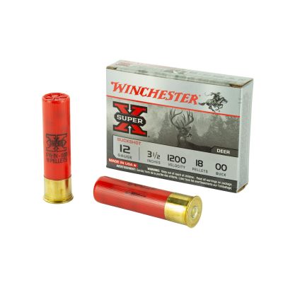 Winchester Ammunition Super-X, 12 Gauge, 3.5", 00 Buck, Buckshot, 18 Pellets,5 Round Box XB12L00
