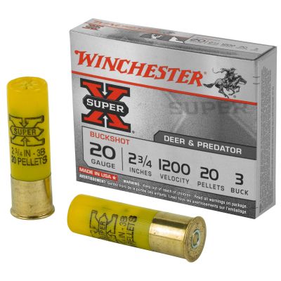 Winchester Ammunition Super-X, 20 Gauge, 2.75", 3 Buck, Buckshot, 20 Pellets,5 Round Box XB203