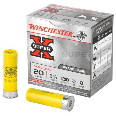 Winchester Ammunition Super-X, 20 Gauge, 2.75", Game Load, #8, 0.875oz, Shotshell, 25 Round Box XU208