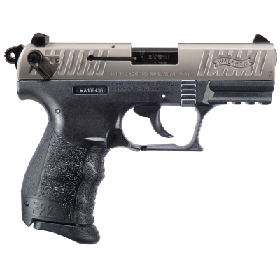 Walther Arms 5120725 P22Q 22 LR 10+1 3.42" Black Steel Threaded Barrel, Nickel Serrated Slide, Black Polymer Frame w/Picatinny Rail, Black Interchangeable Backstrap Grip, Manual Thumb Safety, Ambidextrous