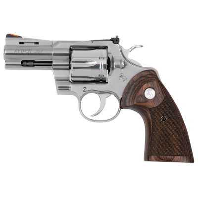 Colt Python 38 Special 357 Mag 6 Shot 3" Stainless Recessed Target/Vent Rib Barrel, Cylinder & Frame, Walnut w/Colt Medallion Grip