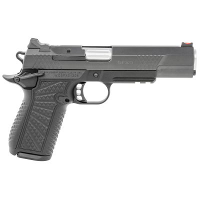 Wilson Combat SFX9 9mm Luger Caliber with 5" Barrel, 15+1 Capacity, Black Finish Aluminum Picatinny Rail/Beavertail Frame, Serrated Black DLC Stainless Steel Slide, Black Polymer Grip & Ambidextrous Safety