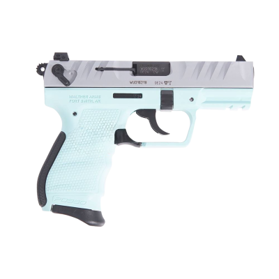 Walther Arms PD380 380 ACP 9+1 3.70" Black Steel Barrel, Nickel Serrated Steel Slide, Angel Blue Polymer Frame, Textured Wraparound Grip