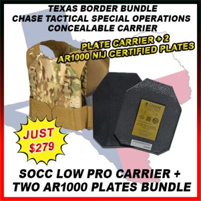Texas Border Battle Bundle - Chase Tactical Special Operations Concealable Carrier SOCC Low Pro Carrier + Two AR1000 Plates Bundle
