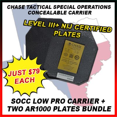 Texas Border Armor Blowout!!! Chase Tactical AR1000 Rifle Armor, Level III+ Stand Alone, NIJ 0101.06 Certified, DEA Compliant, 10x12, SINGLE CURVE, Shooter Cut, 0.35", 5.8 Lbs