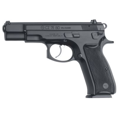 USED CZ, 75 BD, Double Action/Single Action, Semi-automatic, Metal Frame Pistol, Full Size, 9MM, 4.6" Cold Hammer Forged Barrel, Steel, Black, Plastic Grips, Fixed Sights, 16 Rounds, 2 Magazines, Decocker