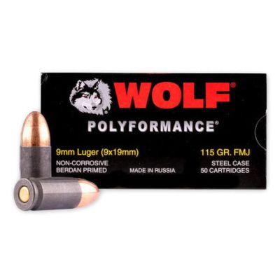 Wolf Steel Case 9mm Luger Handgun Ammo - 115 Grain | FMJ | 1000rd Case
