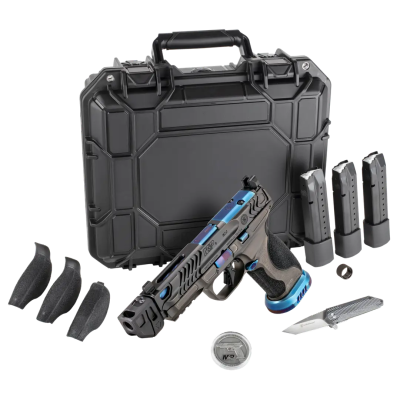 Smith & Wesson M&P9 PC Spec Series V Bundle Full Size Frame 9mm Luger 23+1 4.88" Blue PVD Threaded w/Compensator Barrel, Gray Armornite Optic Cut/Serrated Stainless Steel Slide & Frame w/Picatinny Rail, 3 Mags, Coin & Knife