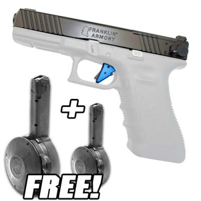 Franklin Armory G-S173 Glock Binary Firing System Kit - For Glock 17 Gen 3 | Blue Anodized Trigger w/ 2 Free KCI 9mm Drum Magazine - 50rd | Gen 2 | Fits Glock 17, 19, 26, 34